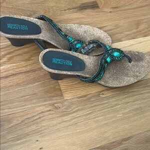 Kenneth Cole Reaction Black and Green Sandals with Beaded Straps